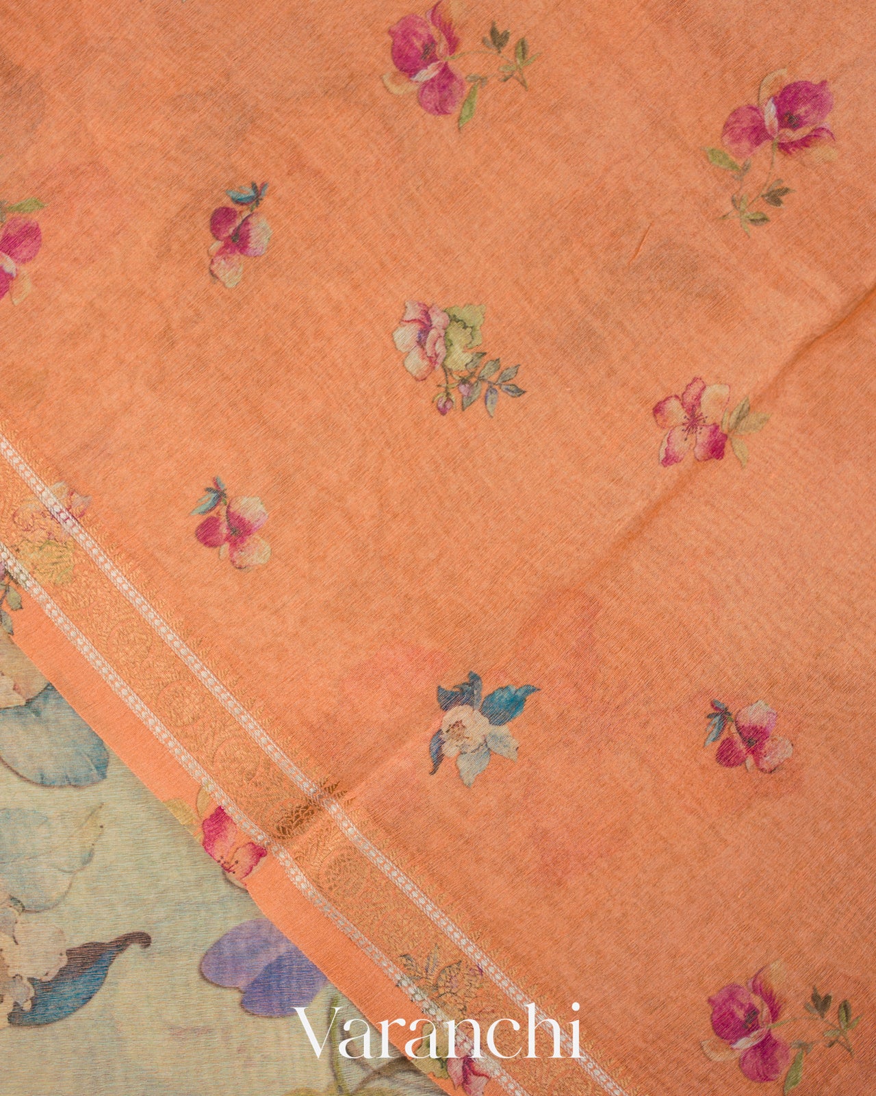 Ivory Digital Floral Printed Pure Silk Cotton Saree