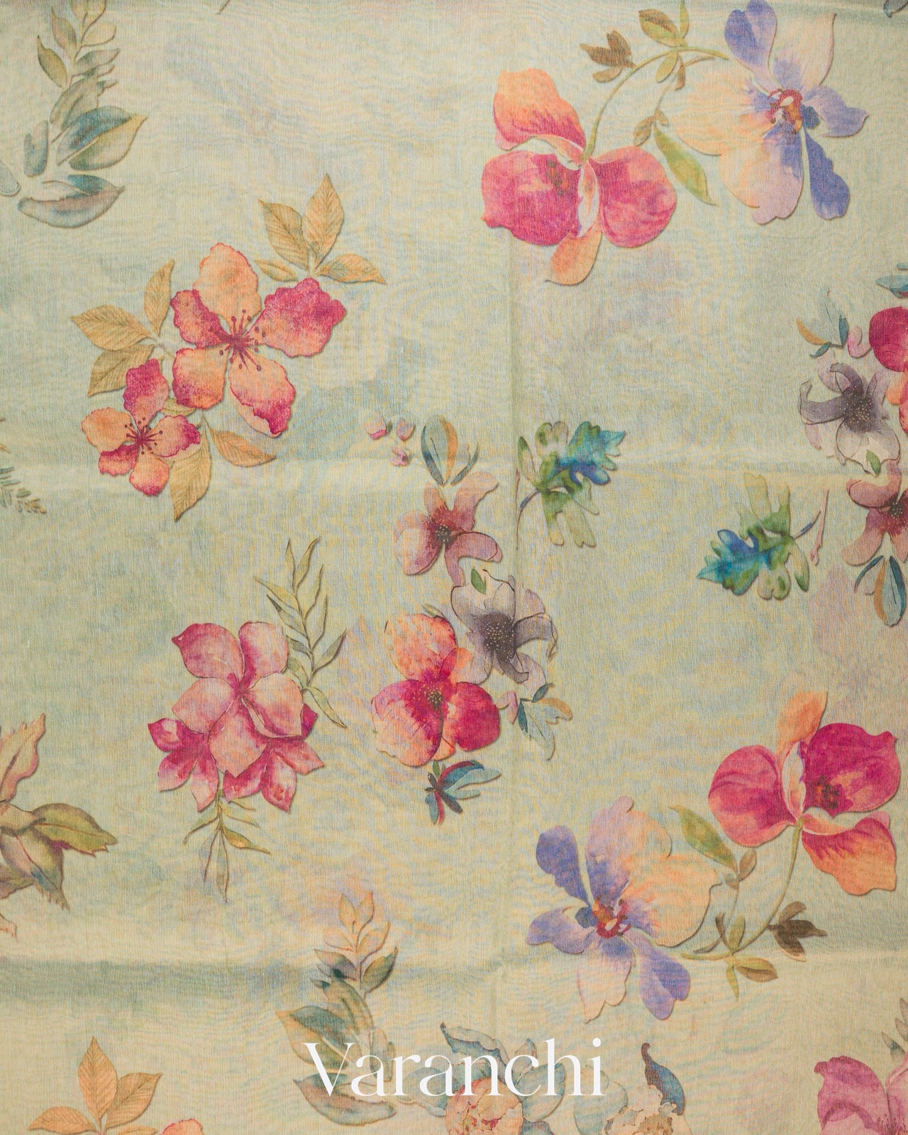 Ivory Digital Floral Printed Pure Silk Cotton Saree