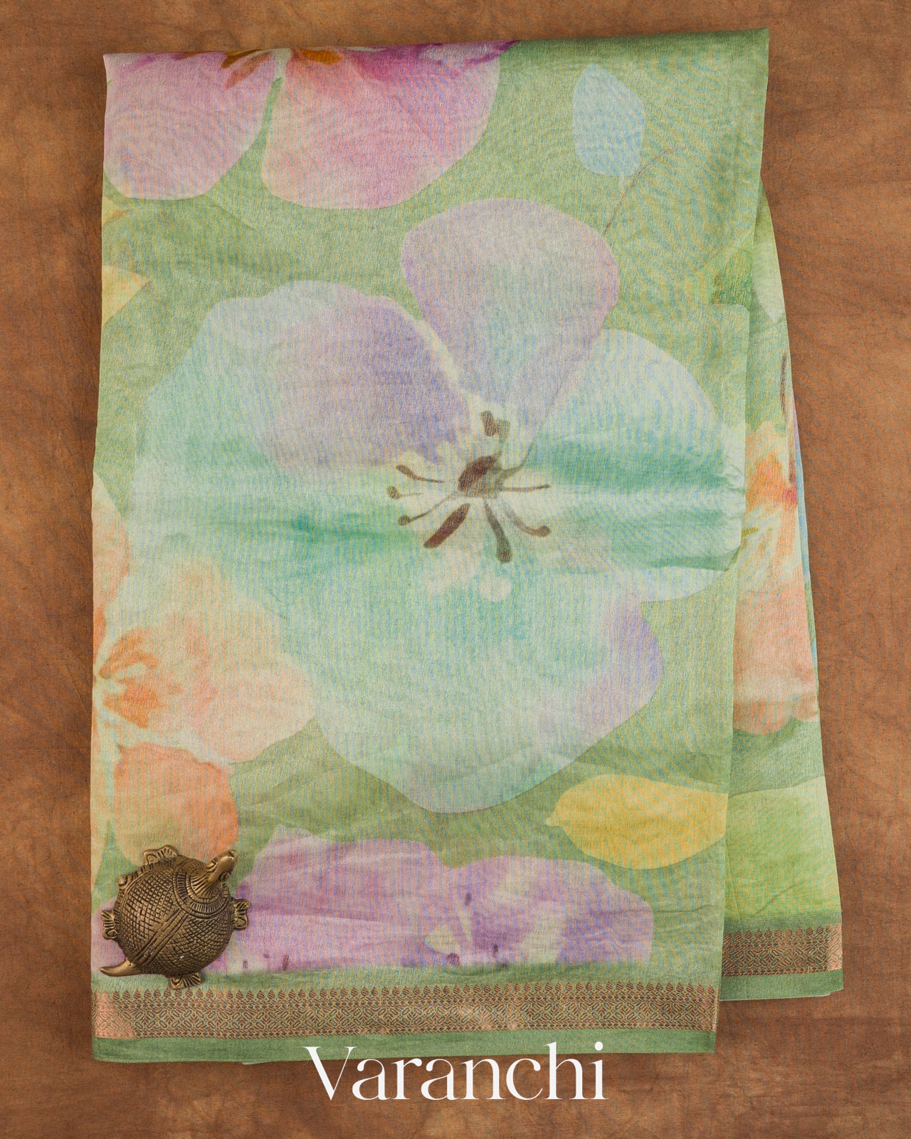Sage Green Digital Floral Printed Pure Silk Cotton Saree