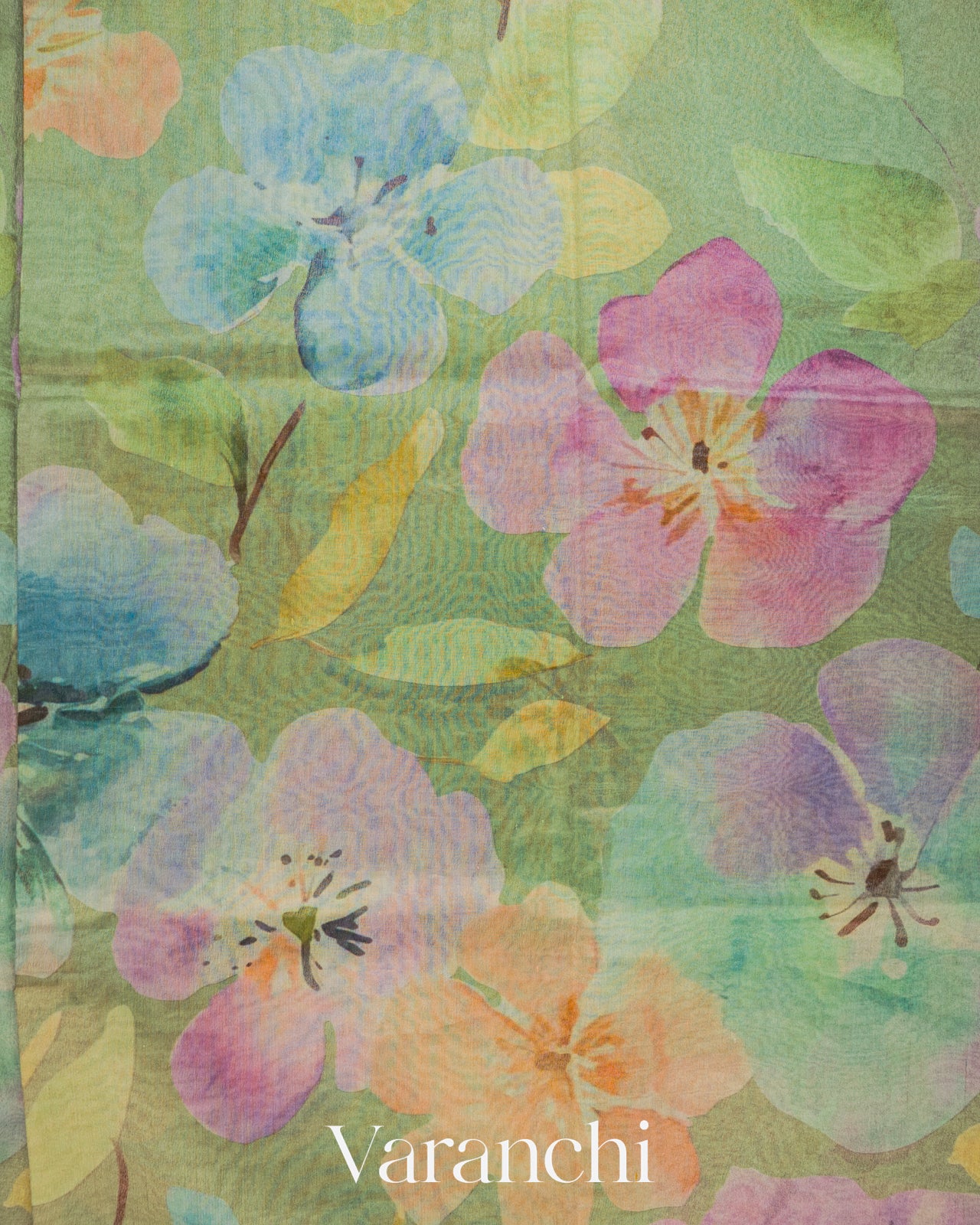 Sage Green Digital Floral Printed Pure Silk Cotton Saree