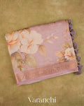 Dusty Rose Digital Floral Printed Pure Silk Cotton Tissue Saree
