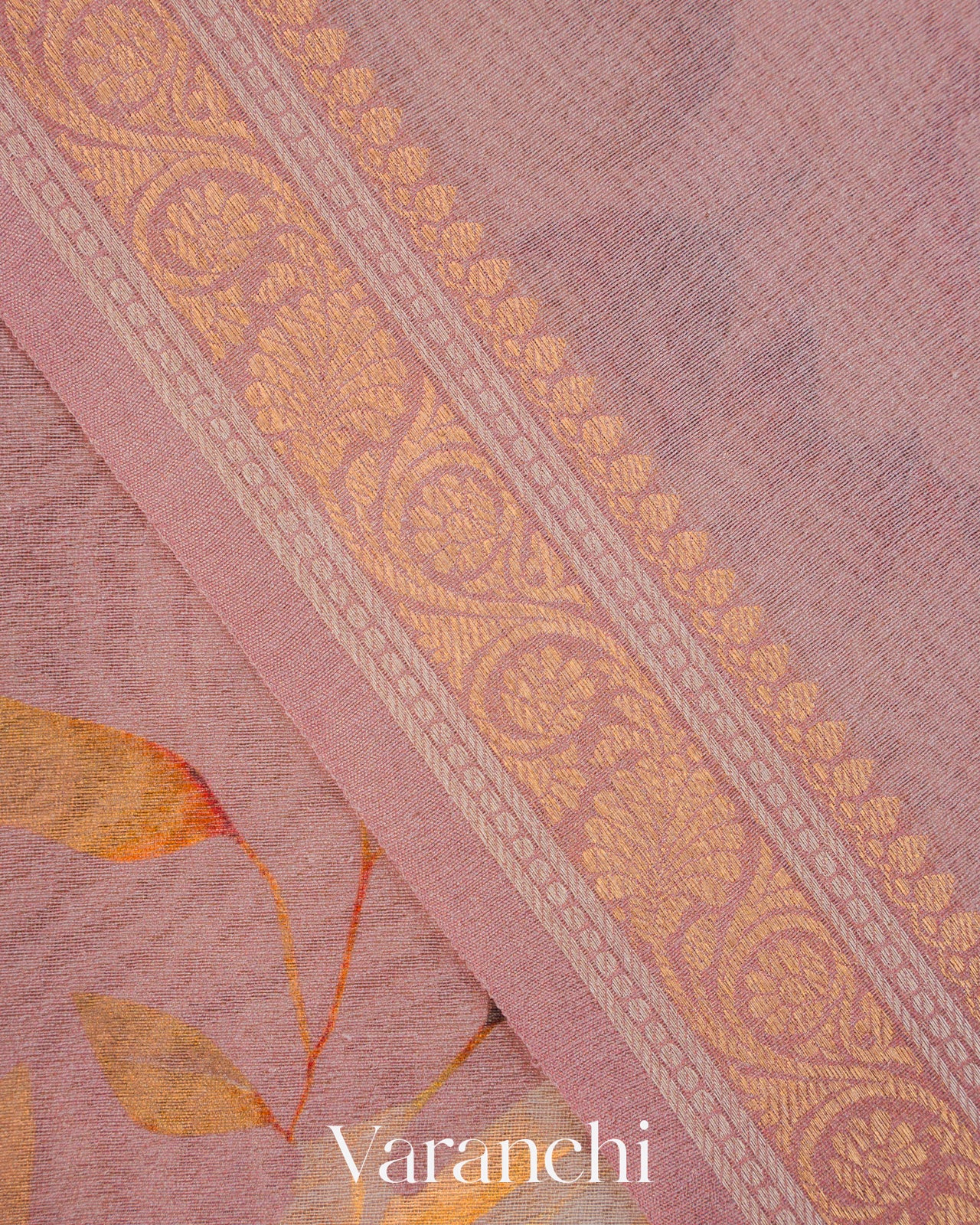 Dusty Rose Digital Floral Printed Pure Silk Cotton Tissue Saree