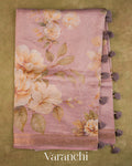 Dusty Rose Digital Floral Printed Pure Silk Cotton Tissue Saree