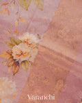 Dusty Rose Digital Floral Printed Pure Silk Cotton Tissue Saree