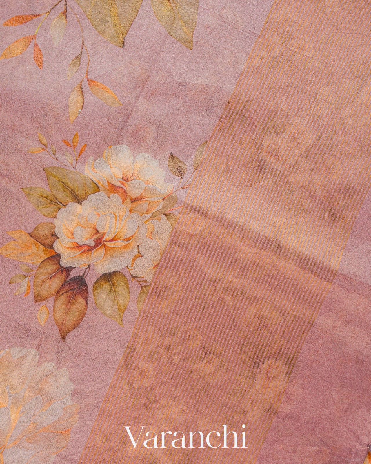Dusty Rose Digital Floral Printed Pure Silk Cotton Tissue Saree