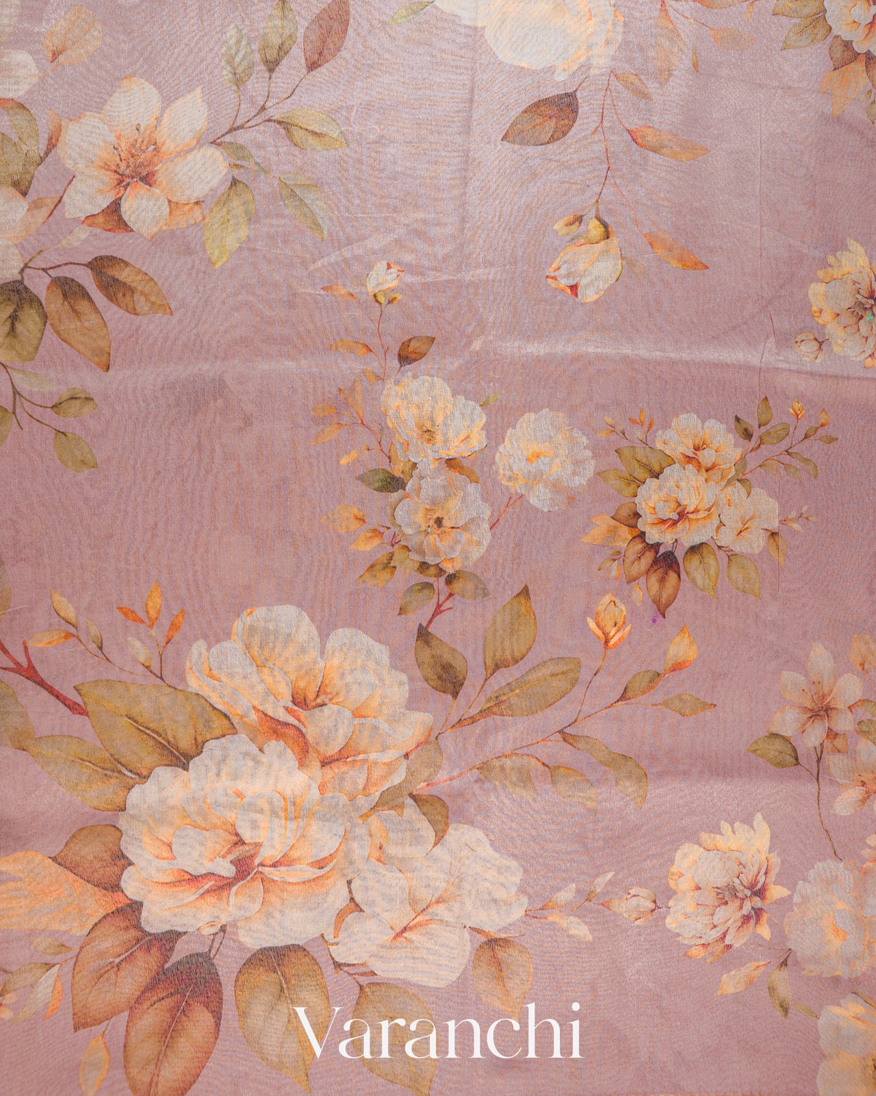 Dusty Rose Digital Floral Printed Pure Silk Cotton Tissue Saree