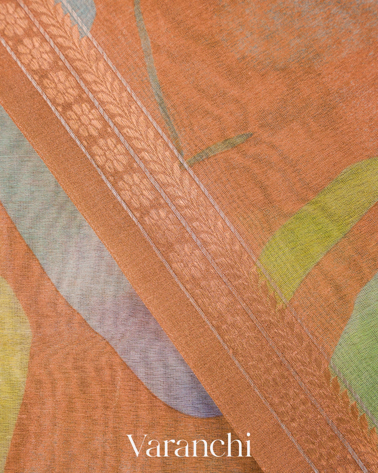 Peach Digital Floral Printed Pure Silk Cotton Saree