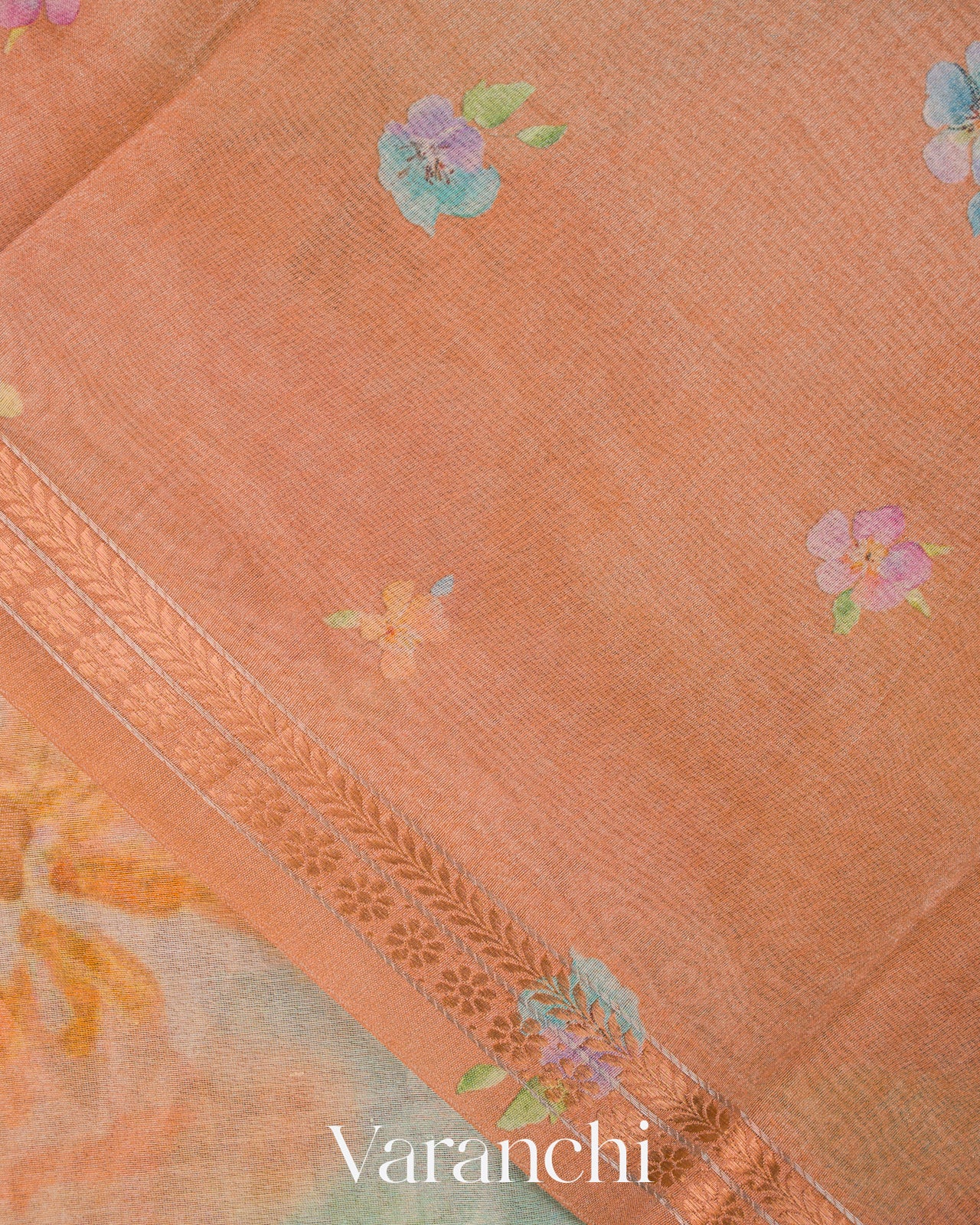 Peach Digital Floral Printed Pure Silk Cotton Saree