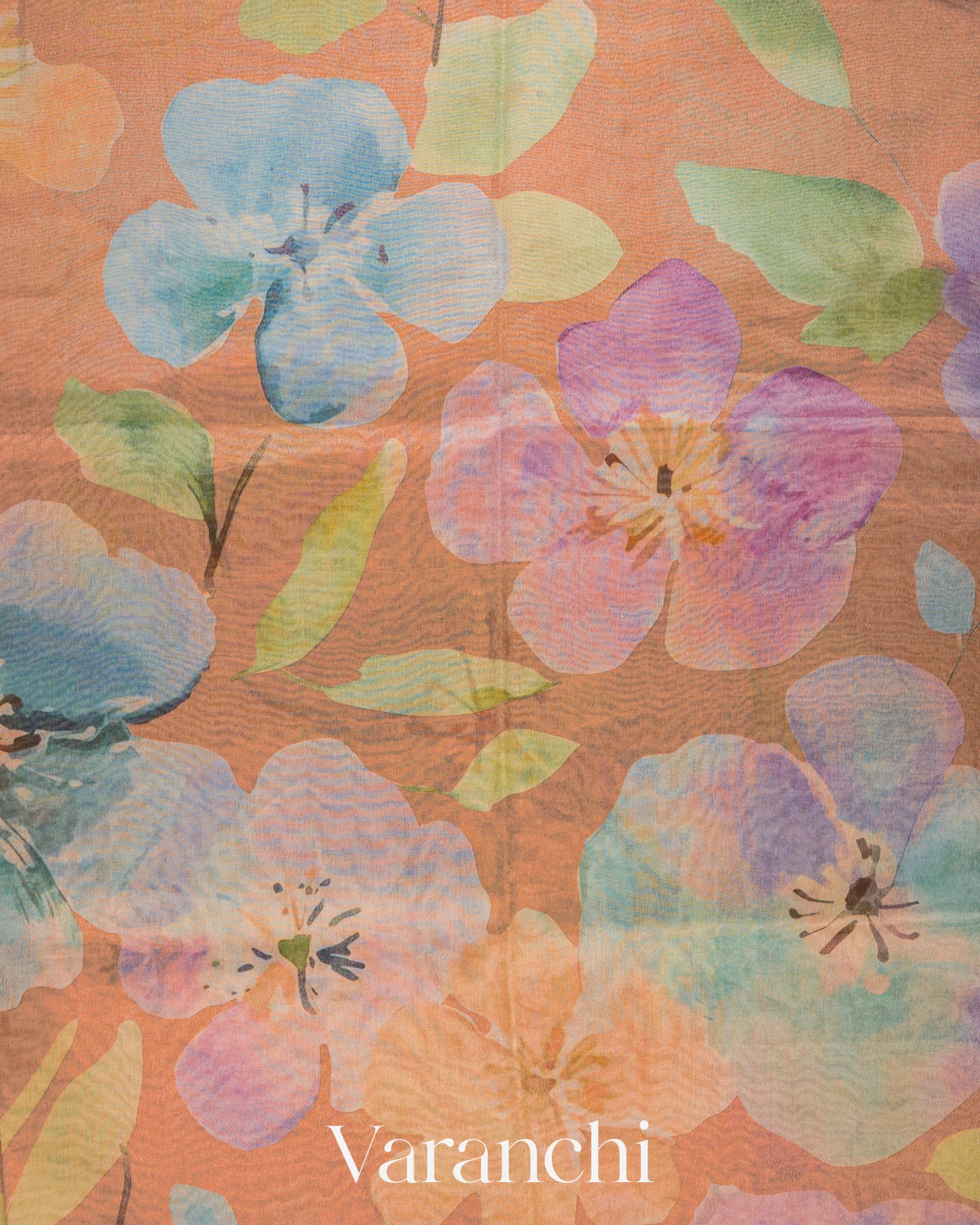 Peach Digital Floral Printed Pure Silk Cotton Saree