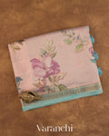 Blush Pink Digital Floral Printed Pure Silk Cotton Tissue Saree