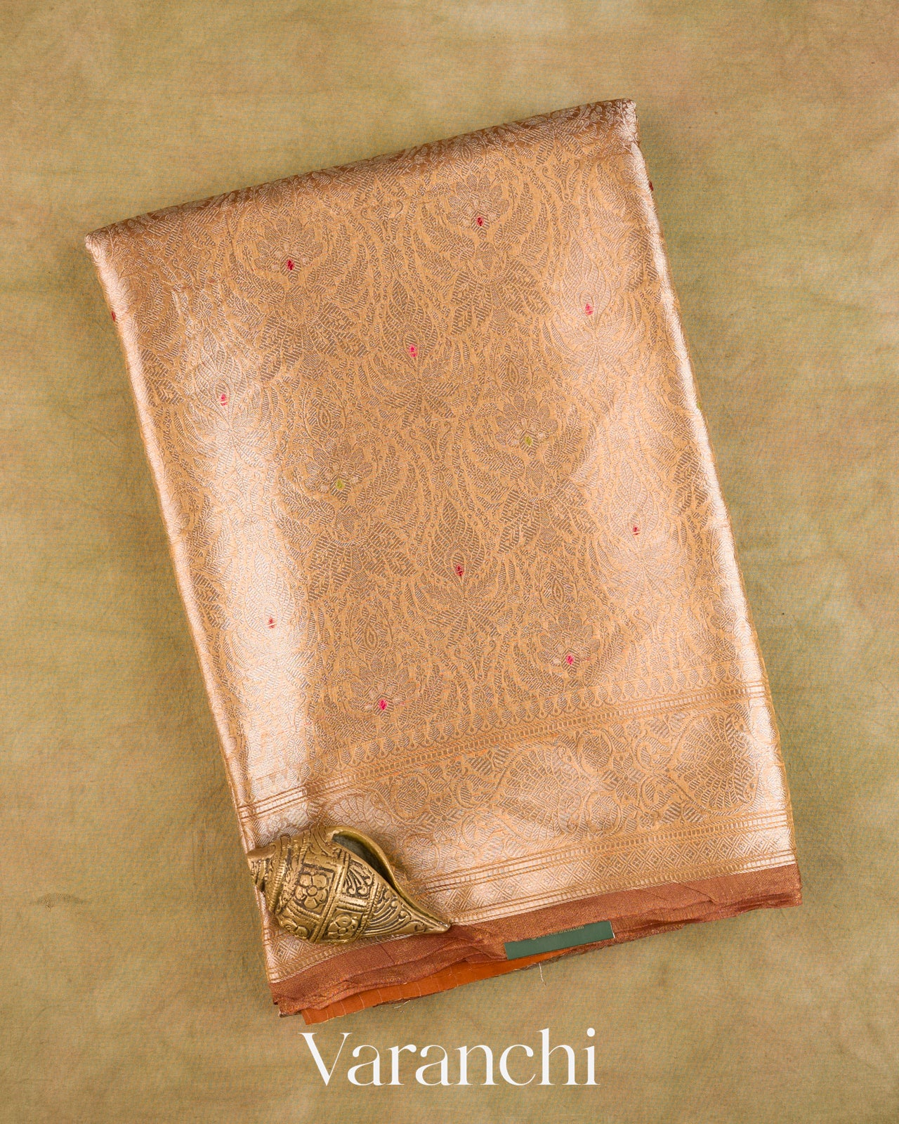 Rust Orange Brocade Pure Tissue Katan Silk Handloom Saree