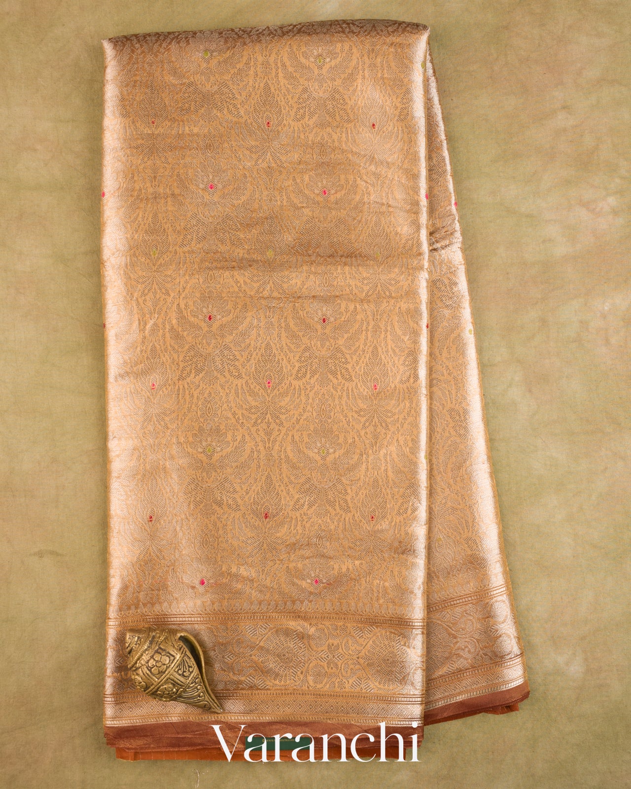 Rust Orange Brocade Pure Tissue Katan Silk Handloom Saree