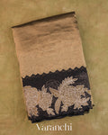 Black and Gold Floral Applique Pure Tissue Kora Silk Saree