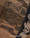 Black and Gold Floral Applique Pure Tissue Kora Silk Saree