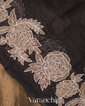 Black and Gold Floral Applique Pure Tissue Kora Silk Saree