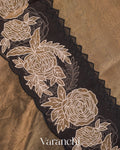 Black and Gold Floral Applique Pure Tissue Kora Silk Saree