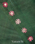 Bottle Green Mirror-Embroidered Pure Tussar Silk Handloom Saree