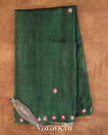 Bottle Green Mirror-Embroidered Pure Tussar Silk Handloom Saree