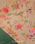 Bottle Green Mirror-Embroidered Pure Tussar Silk Handloom Saree