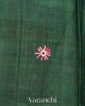 Bottle Green Mirror-Embroidered Pure Tussar Silk Handloom Saree