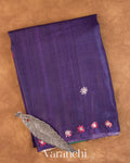 Purple Mirror-Embroidered Pure Tussar Silk Handloom Saree