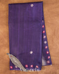 Purple Mirror-Embroidered Pure Tussar Silk Handloom Saree