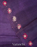 Purple Mirror-Embroidered Pure Tussar Silk Handloom Saree