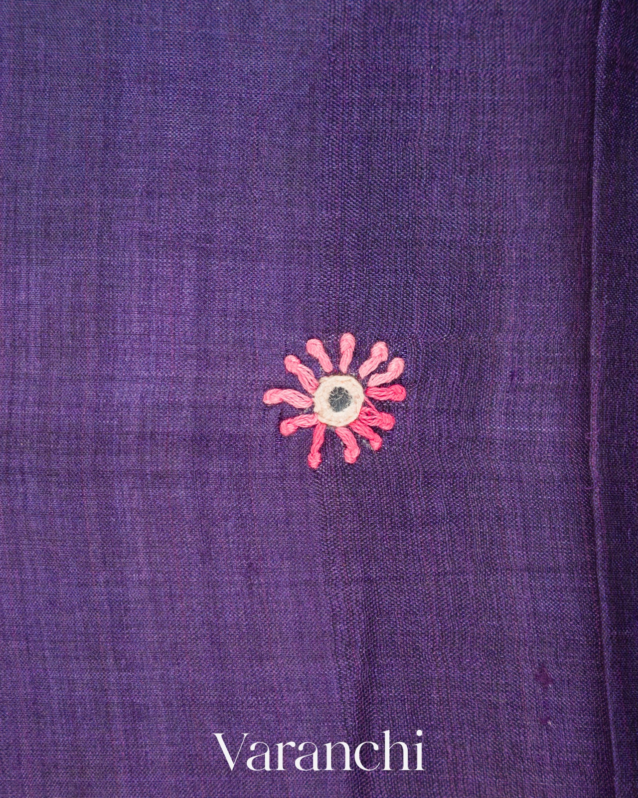 Purple Mirror-Embroidered Pure Tussar Silk Handloom Saree