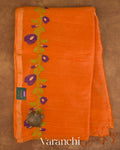 Fire Orange Jamdani Pure Silk Linen Handloom Saree