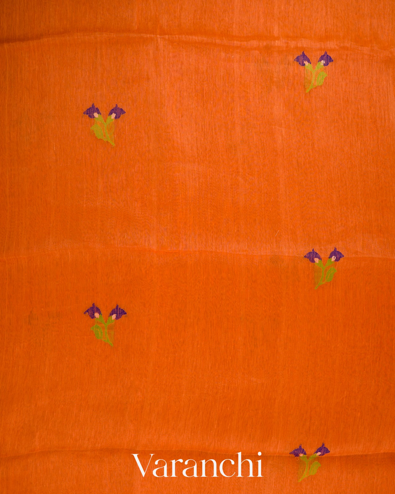 Fire Orange Jamdani Pure Silk Linen Handloom Saree