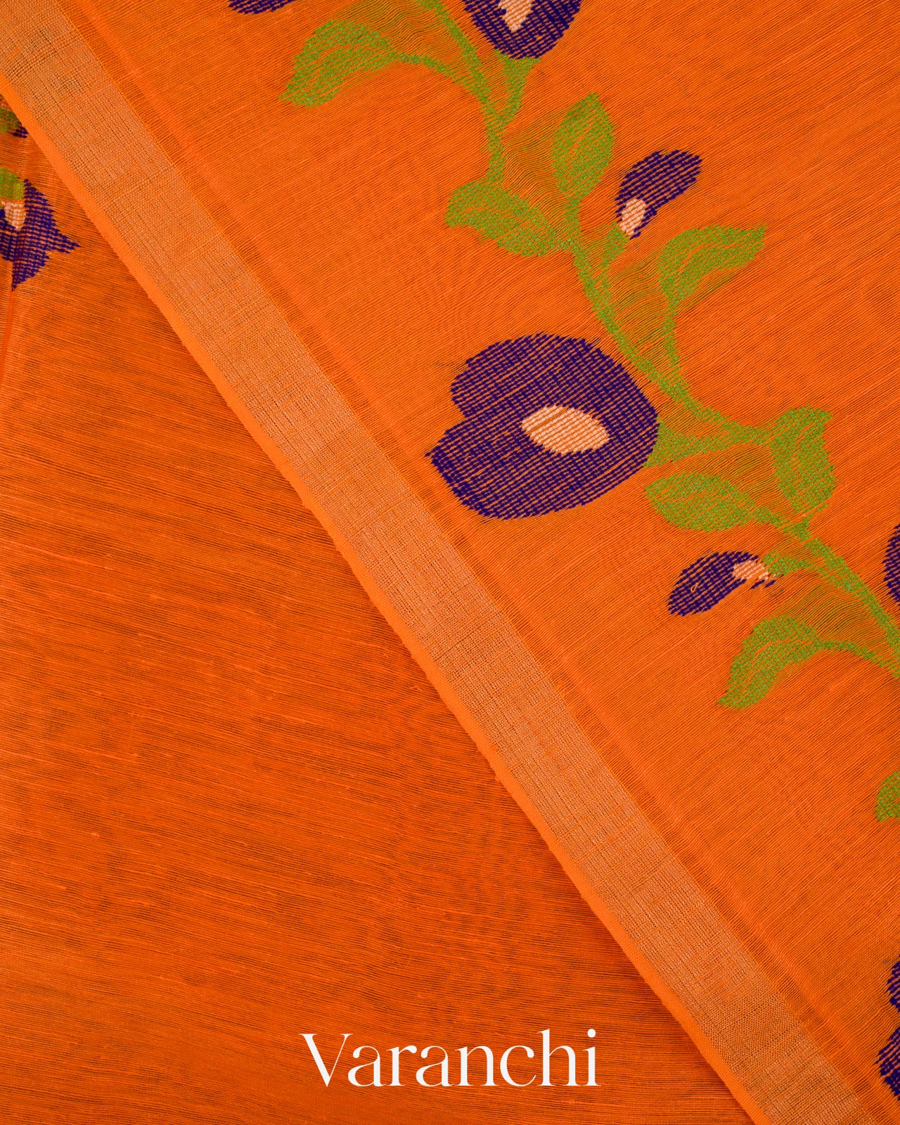 Fire Orange Jamdani Pure Silk Linen Handloom Saree