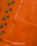 Fire Orange Jamdani Pure Silk Linen Handloom Saree