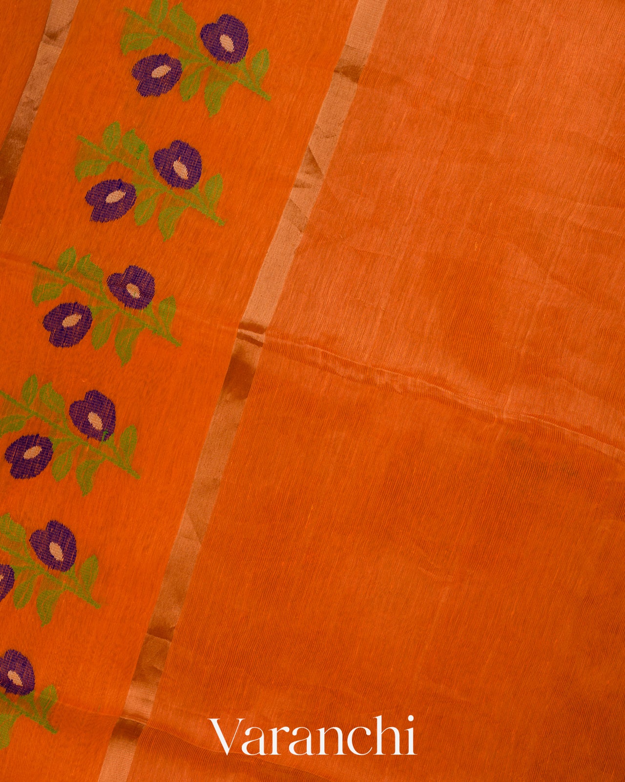 Fire Orange Jamdani Pure Silk Linen Handloom Saree