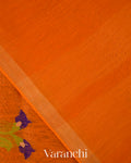Fire Orange Jamdani Pure Silk Linen Handloom Saree