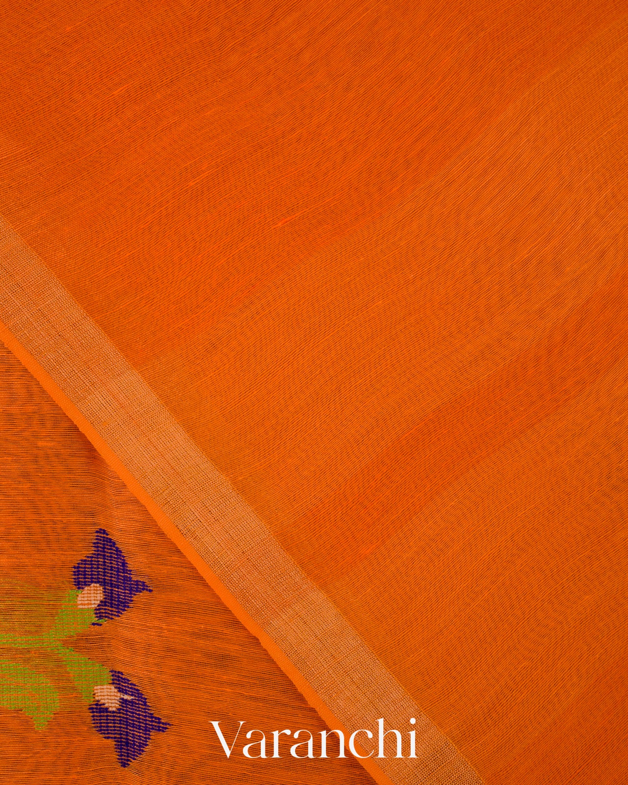 Fire Orange Jamdani Pure Silk Linen Handloom Saree