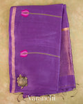 Violet Lotus Jamdani Pure Silk Linen Handloom Saree
