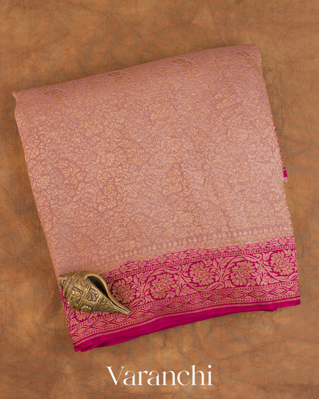 Dusty Rose Floral Jaal Pure Crepe Silk Handloom Saree