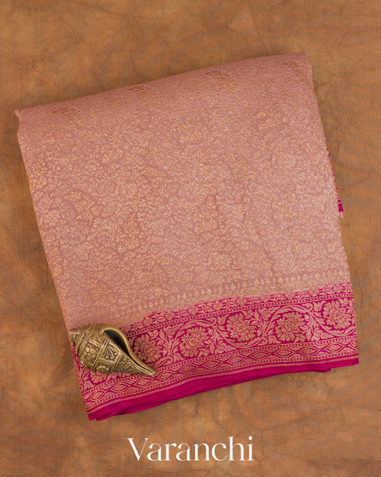 Dusty Rose Floral Jaal Pure Crepe Silk Handloom Saree