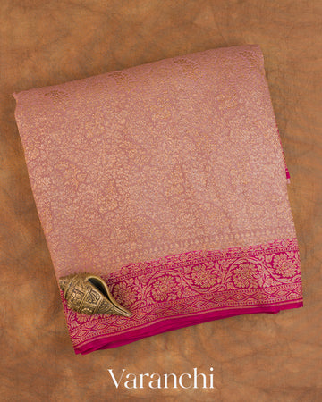 Dusty Rose Floral Jaal Pure Crepe Silk Handloom Saree