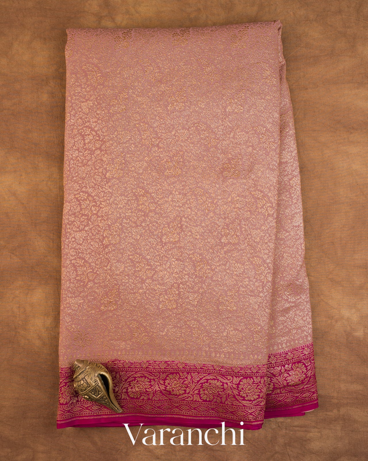 Dusty Rose Floral Jaal Pure Crepe Silk Handloom Saree