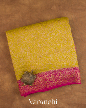 Mustard Yellow Brocade Pure Crepe Silk Handloom Saree