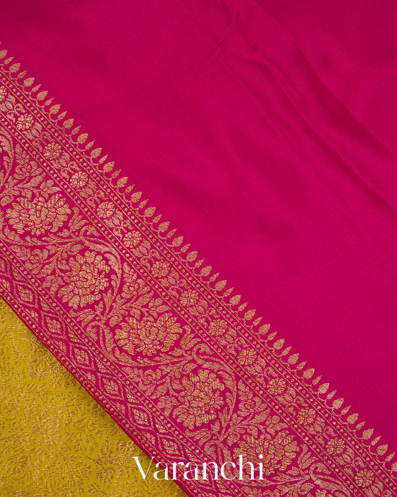 Mustard Yellow Brocade Pure Crepe Silk Handloom Saree
