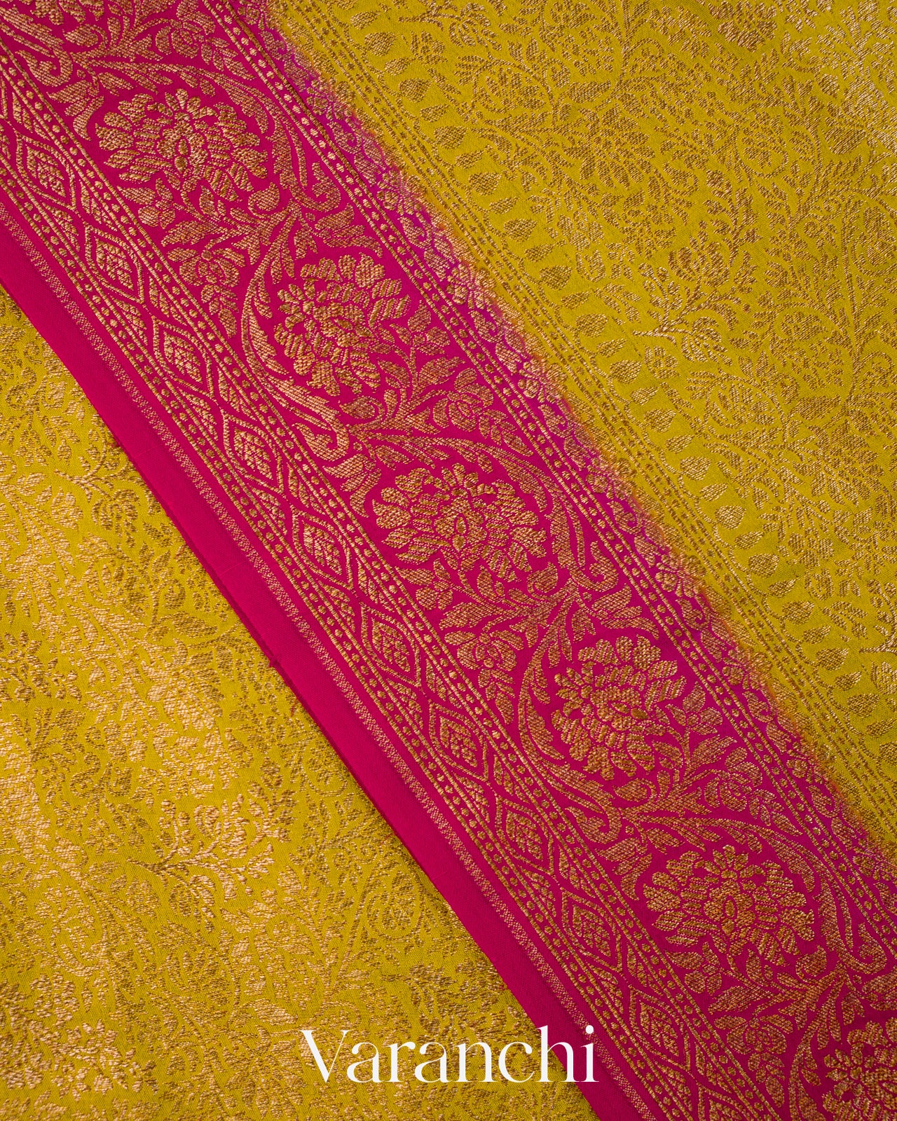 Mustard Yellow Brocade Pure Crepe Silk Handloom Saree