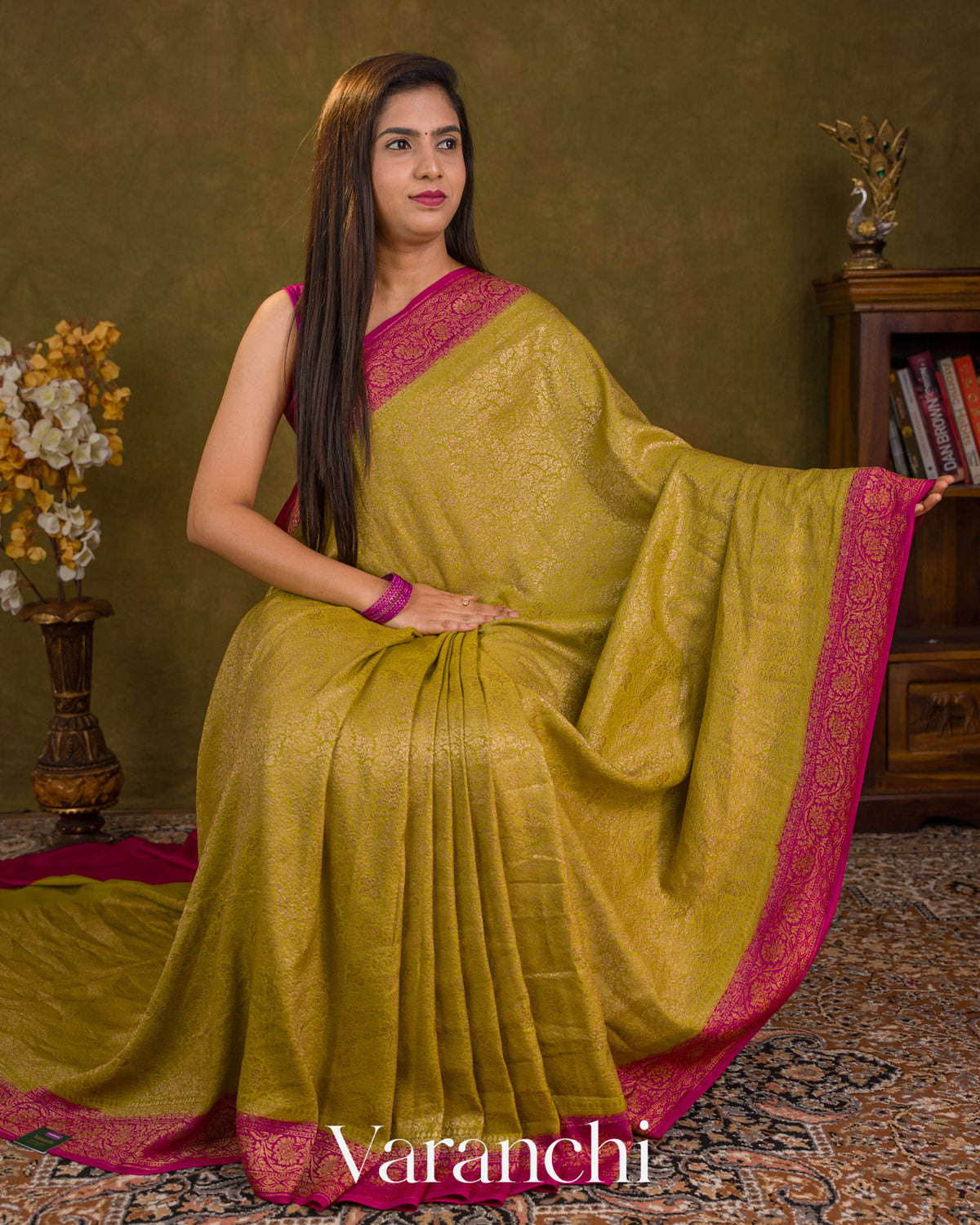 Mustard Yellow Brocade Pure Crepe Silk Handloom Saree