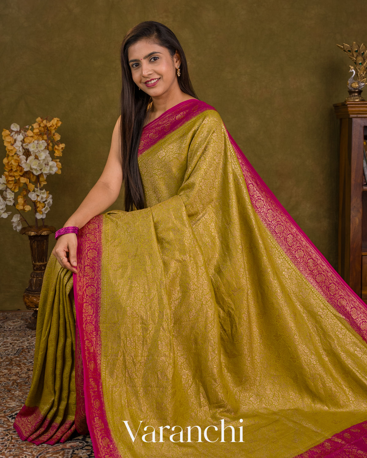 Mustard Yellow Brocade Pure Crepe Silk Handloom Saree