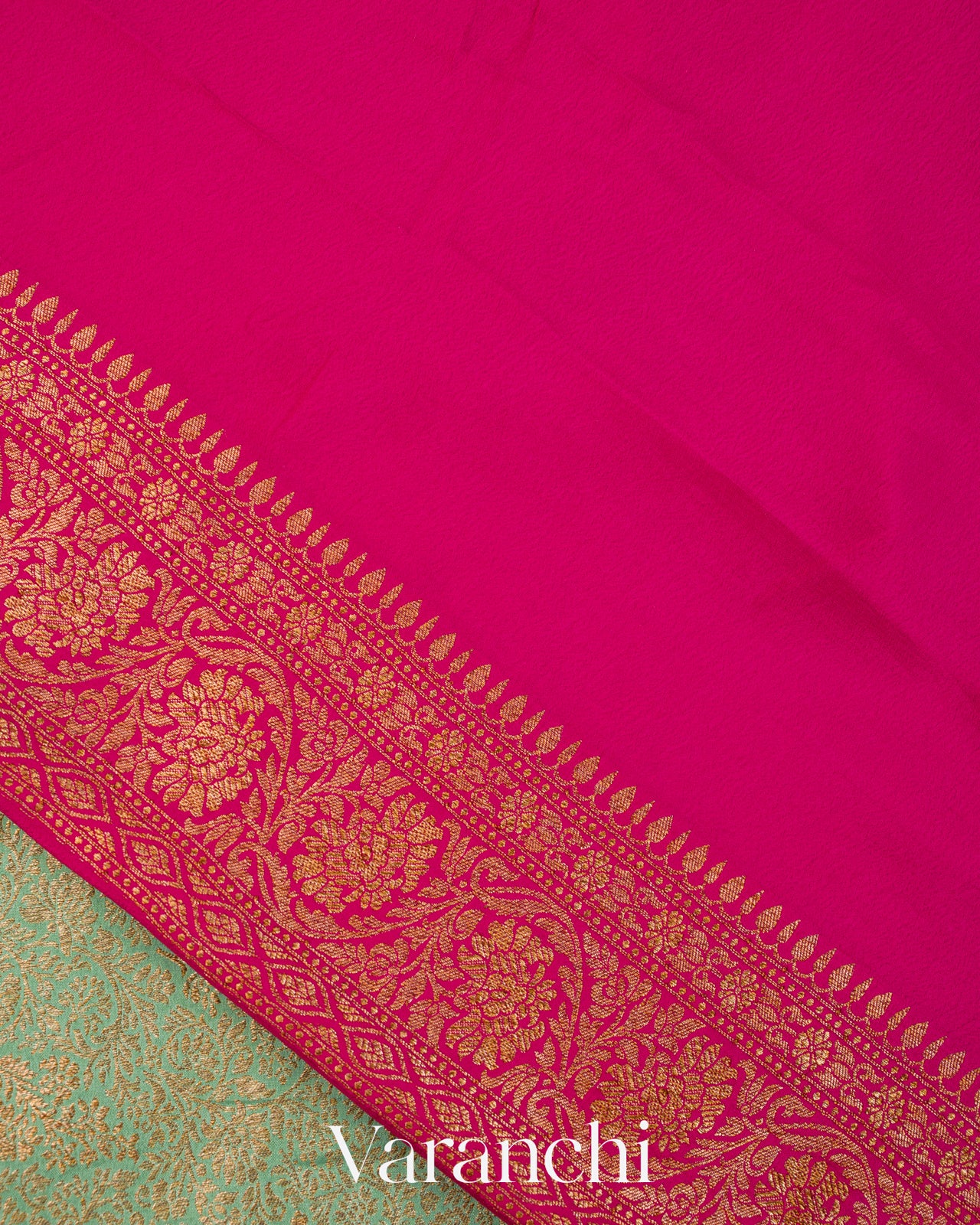 Powder Blue Floral Brocade Pure Crepe Silk Handloom Saree