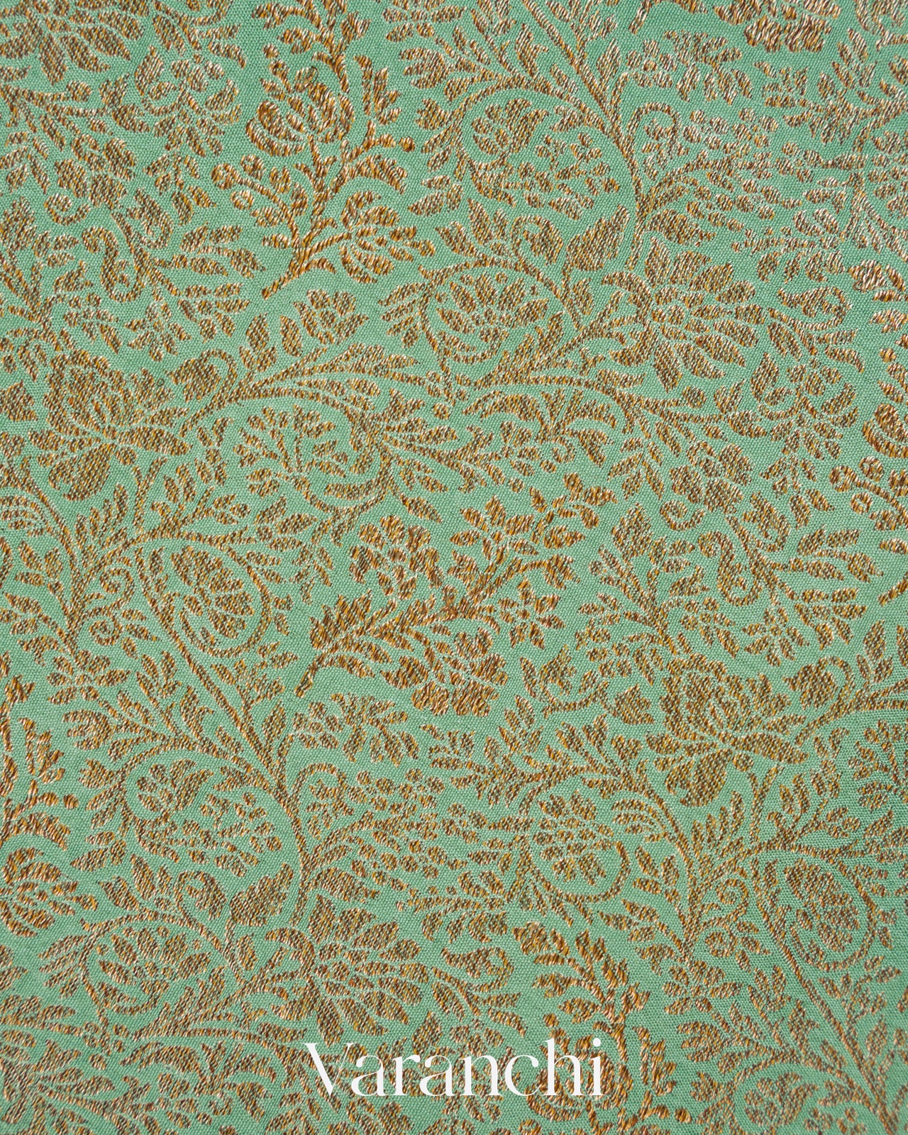 Powder Blue Floral Brocade Pure Crepe Silk Handloom Saree