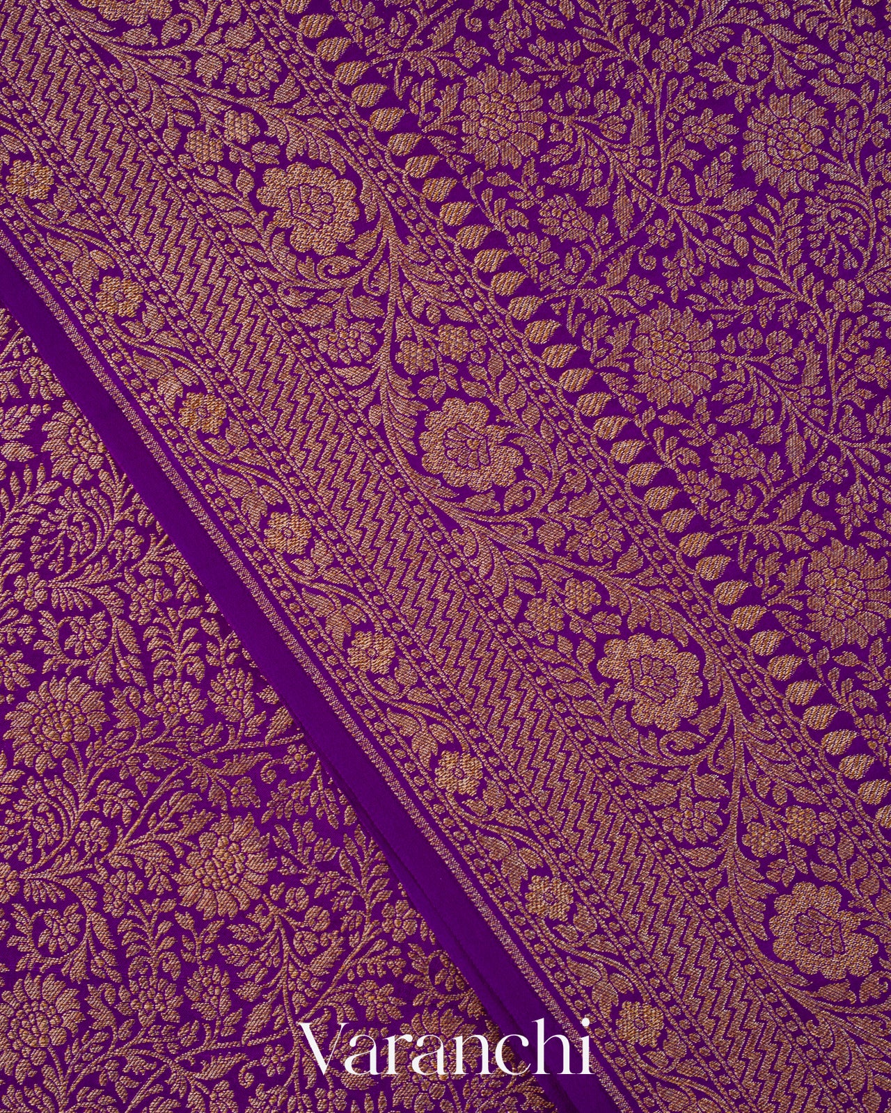 Purple Floral Brocade Pure Crepe Silk Handloom Saree