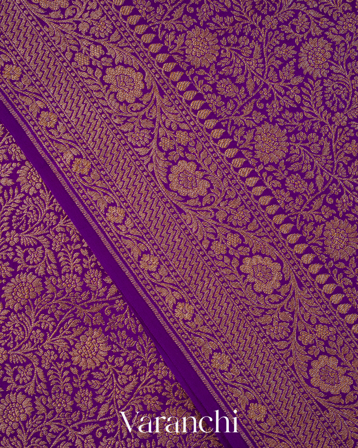 Purple Floral Brocade Pure Crepe Silk Handloom Saree