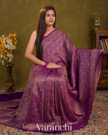 Purple Floral Brocade Pure Crepe Silk Handloom Saree